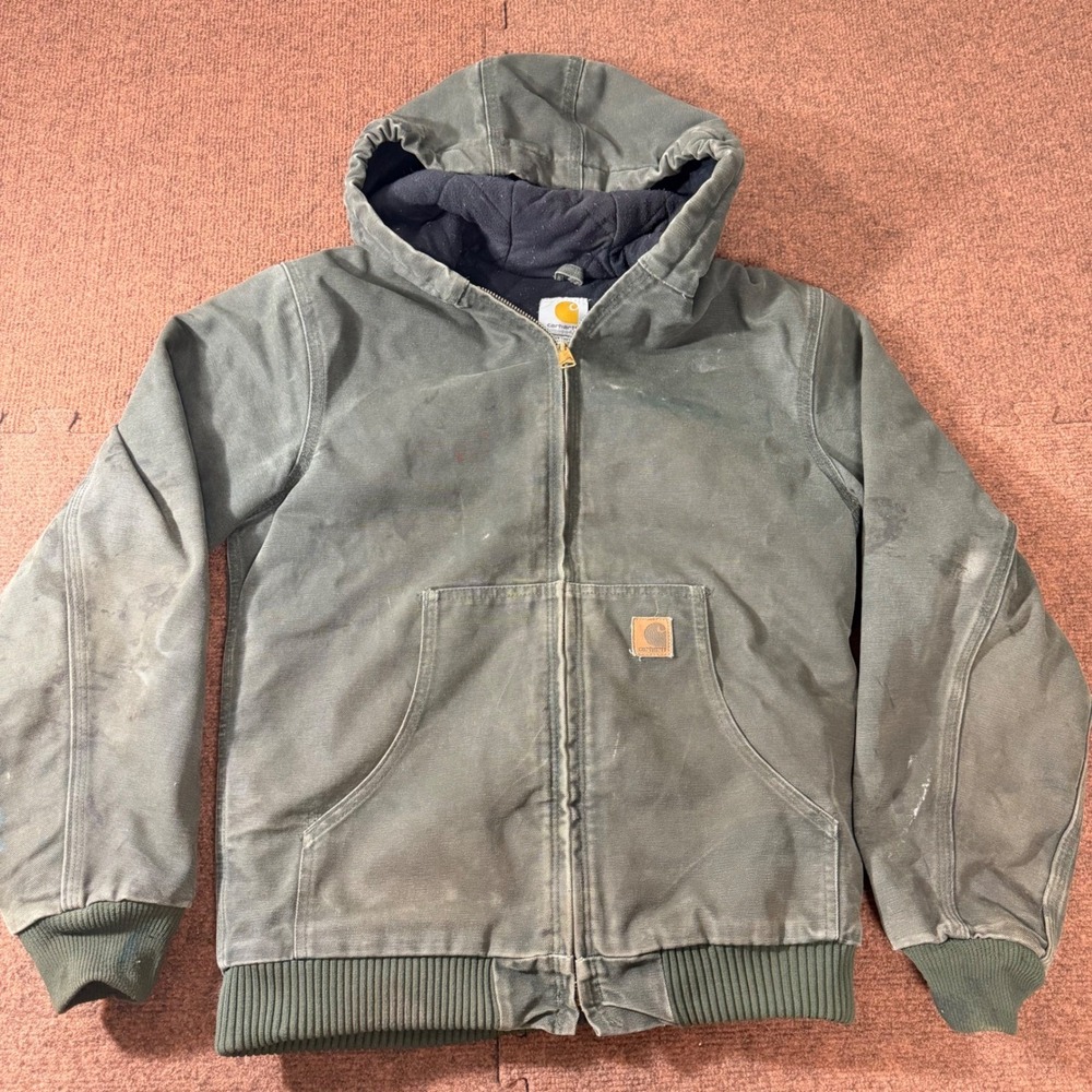 Carhartt Kids XL 14/16 Active Jacket Moss Green Duck Canvas Thermal Lined YYJ130
